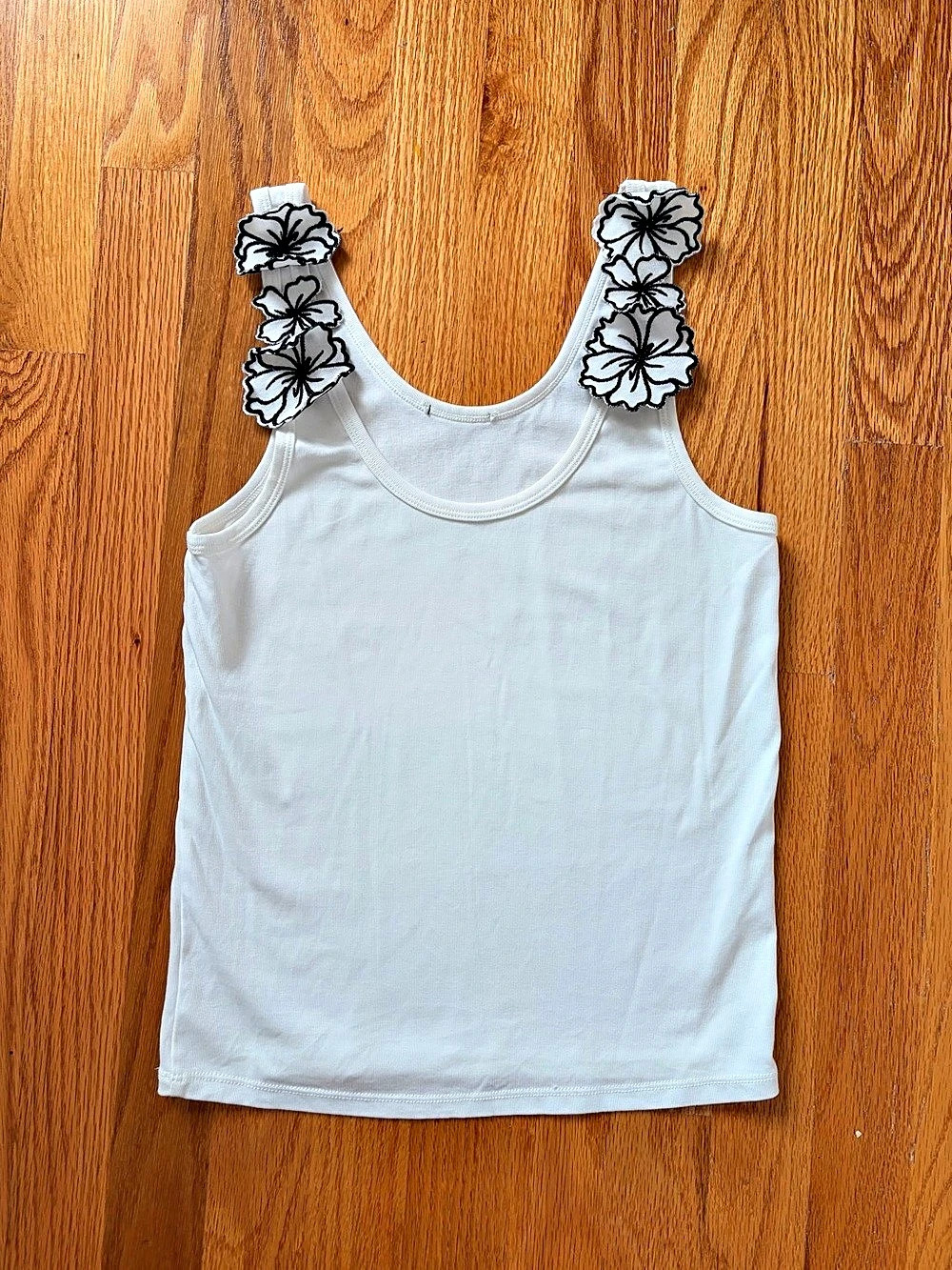 Zara Floral detail Strap White Tank Top